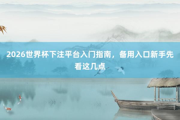 2026世界杯下注平台入门指南，备用入口新手先看这几点