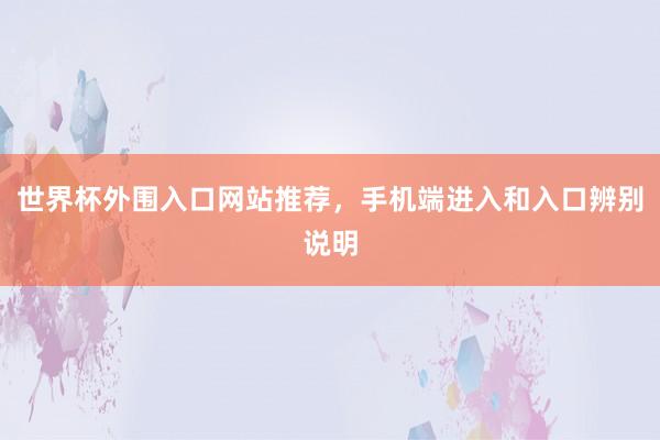 世界杯外围入口网站推荐，手机端进入和入口辨别说明